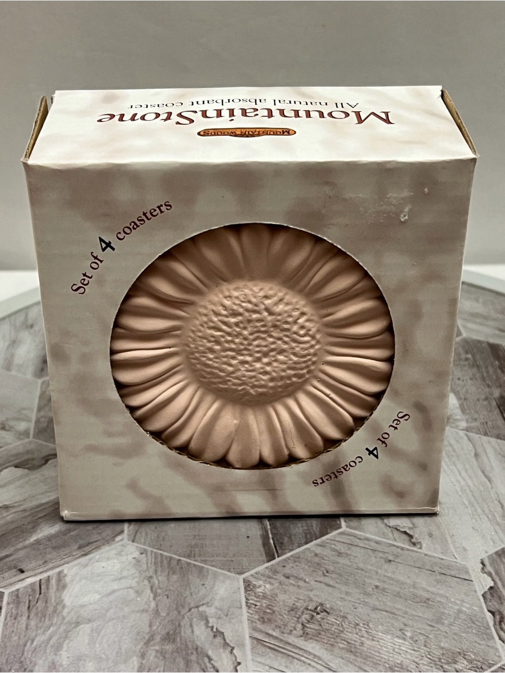 Mountain Woods MountainStone Sunflower Absorbent Stone Coasters Set of 4 Box
